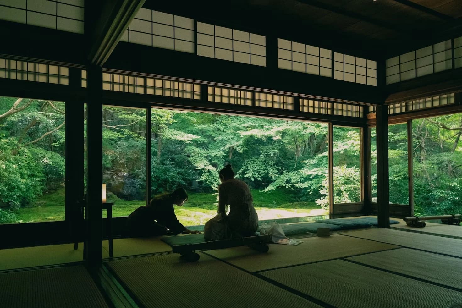 A tea room in Japan, looking onto the garden